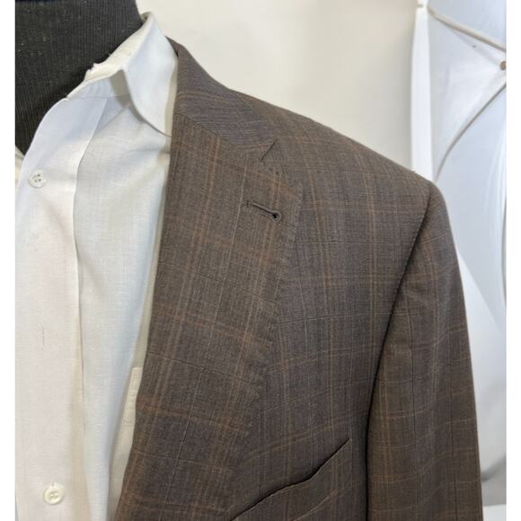 Peter Millar Men's Blazer Sport Coat Jacket Brown Plaid Glen Check‎ Wool 48 - Picture 2 of 16